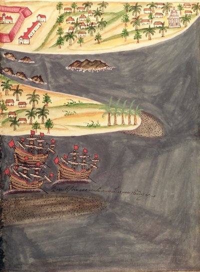 Sloane 197 f.182 Utforskningskarta över Surat, i Gujarat-distriktet i Indien, illustration från "Historical Accounts of Portuguese Settlements" av Pedro Barretto de Resende