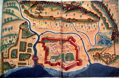Sloane 197, ff.381v-382r: Plan över staden Malacka, från 
