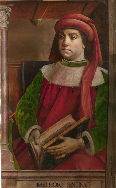 Bartole en latin Bartolus de Saxoferrato (1313-1356) - Bartolus de Saxoferrato par Berruguete, Pedro (1450-1503). Olja på trä, storlek: 95x57, ca. 1473-1475, National Gallery of the Marche, Urbino av Pedro Berruguete