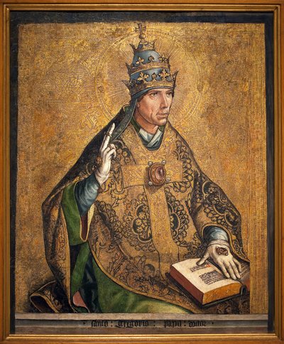 Porträtt av påven Saint Gregoire (känd som den store, Pontificate 540-604). Målning av Pedro Berruguete (cirka 1450), olja och bladguld på trä, cirka 1495. National Art Museum of Catalonia, Barcelona (Spanien). av Pedro Berruguete
