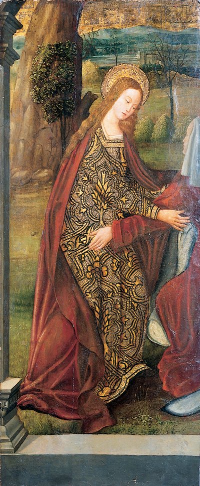 The Visitation - en vinge av en altartavla, ett fragment (olja på guldslipad panel) av Pedro Berruguete