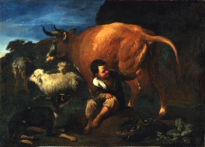 Herdepojke och ko, sent 1600-tal (olja på duk) av Pedro Nunez de Villavicenzio
