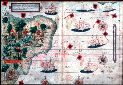 Karta över Brasilien av de portugisiska navigatörerna Pedro Reinel och Lopo Homen, c1525. av Pedro Reinel