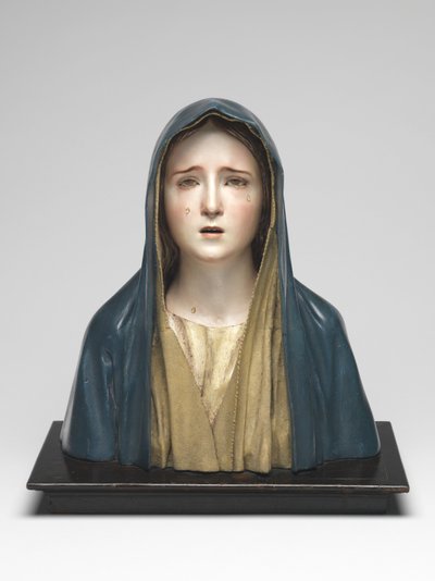 Virgin of Sorrows Mater Dolorosa (polykromt trä, glas och djurhår) av Pedro de Mena