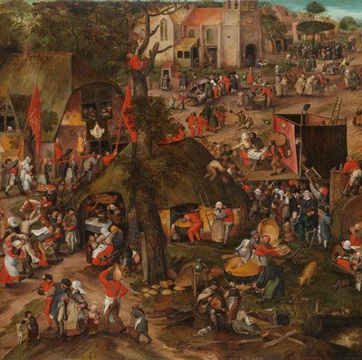 En flamländsk Kermis med en föreställning av farsen "Een cluyte van Plaeyerwater" En föreställning av farsen 