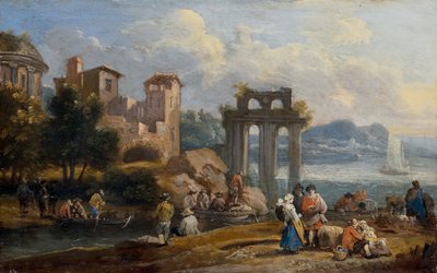 Figurer i ett landskap vilande nära en ruin av Peeter or Pieter Bout