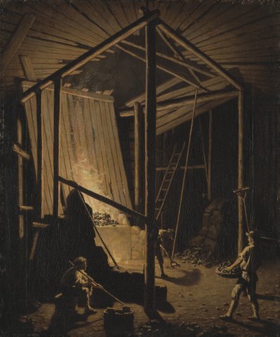 Koppargjuteri i Faluns gruvor (Sverige) - Koppargjuteri vid Falugruvan, av Hilleström, Pehr (1732-1816). Olja på duk, ca 1784. Storlek: 79x65,5 cm. Nationalmuseum Stockholm av Pehr Hilleström