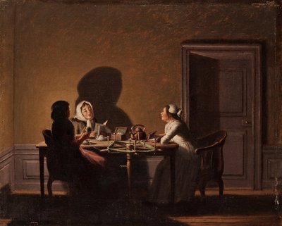 Reading by Candlelight, par Hillestroem, Pehr (1732-1816). Olja på duk, storlek: 41,5x51,5, , Privat samling av Pehr Hilleström