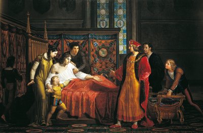 Charles VIII besöker döende Gian Galeazzo Sforza i slottet Pavia av Pelagio Palagi