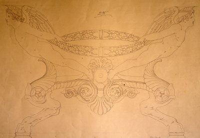 Ritning av hovformad pall med ben, ca 1837 (ritning) av Pelagio Palagi