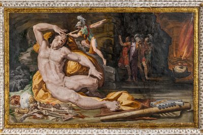 Ulysses förblindar Polyphemus, detalj från Polyphemus rum av Pellegrino Tibaldi