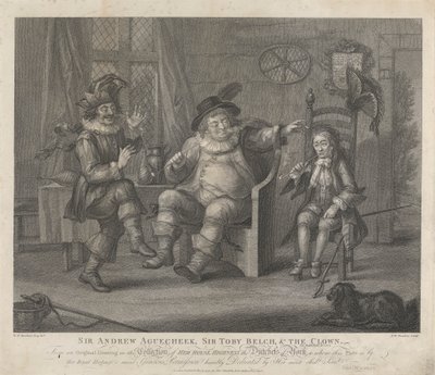 Sir Andrew Aguecheek, Sir Toby Belch and the Clown - "Twelfth Night", akt II, Scene III av Peltro W. Tomkins