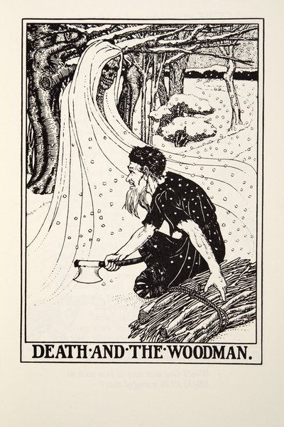 Death and the Woodman, från Fontaine Fables, pub. 1905 (gravyr) av Percy J. Billingshurst
