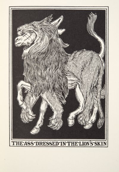 The Ass Dressed in the Lions Skin, från Fontaine Fables, pub. 1905 av Percy J. Billingshurst