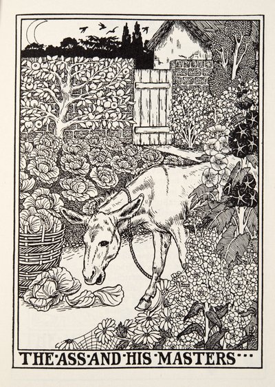 The Ass and his Masters, från Fontaine Fables, pub. 1905 av Percy J. Billingshurst