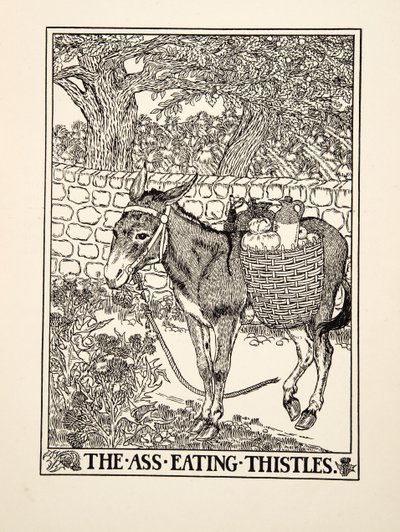 The Ass eating Thistles, från A Hundred Fables of Aesop, pub.1903 av Percy J. Billingshurst