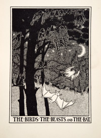 The Birds, the Beasts and the Bat, från A Hundred Fables of Aesop, pub.1903 (gravyr) av Percy J. Billingshurst