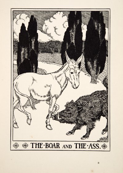The Boar and the Ass, från A Hundred Fables of Aesop, pub.1903 av Percy J. Billingshurst