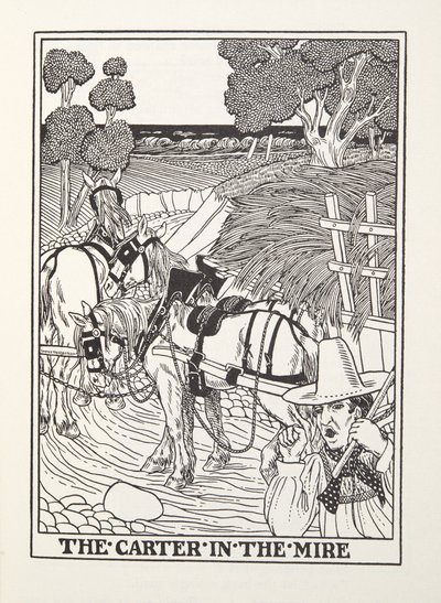 The Carter in the Mire, från Fontaine Fables, pub. 1905 (gravyr) av Percy J. Billingshurst