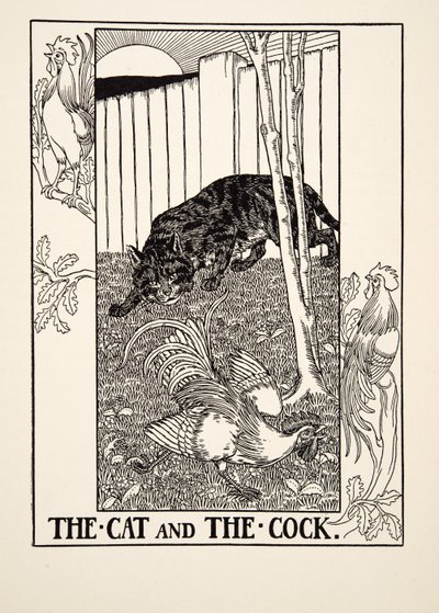 Katten och hanen, från Aesops hundra fabler, pub.1903 av Percy J. Billingshurst