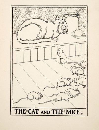 Katten och mössen, från Aesops hundra fabler, pub.1903 (gravyr) av Percy J. Billingshurst