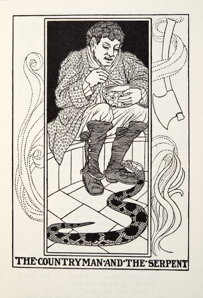 Landsmannen och ormen, från Fontaine Fables, pub. 1905 av Percy J. Billingshurst