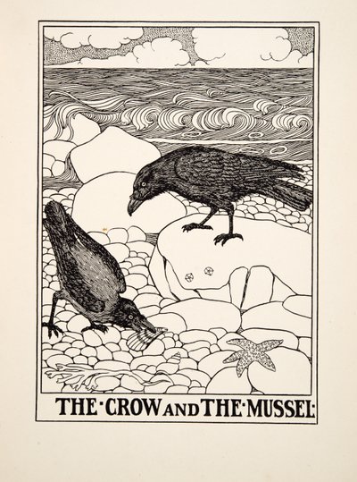 Kråkan och musslan, från Aesops hundra fabler, pub.1903 av Percy J. Billingshurst