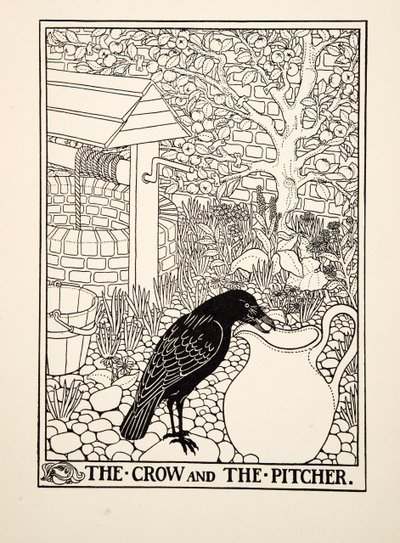 The Crow and the Pitcher, från A Hundred Fables of Aesop, pub.1903 av Percy J. Billingshurst