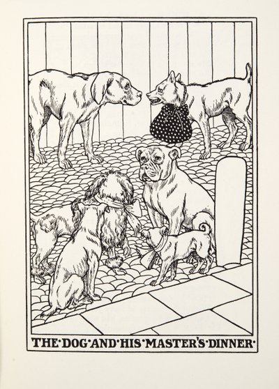 The Dog and his Masters Dinner, från Fontaine Fables, pub. 1905 av Percy J. Billingshurst