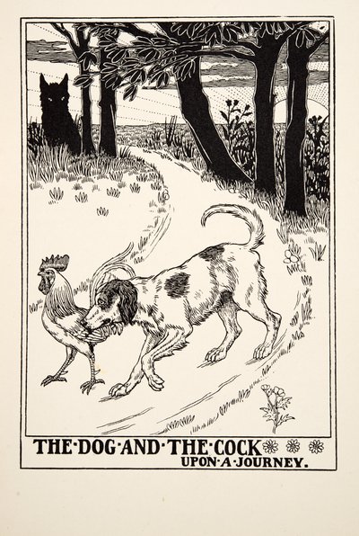 The Dog and the Cock on a Journey, från A Hundred Fables of Aesop, pub.1903 av Percy J. Billingshurst