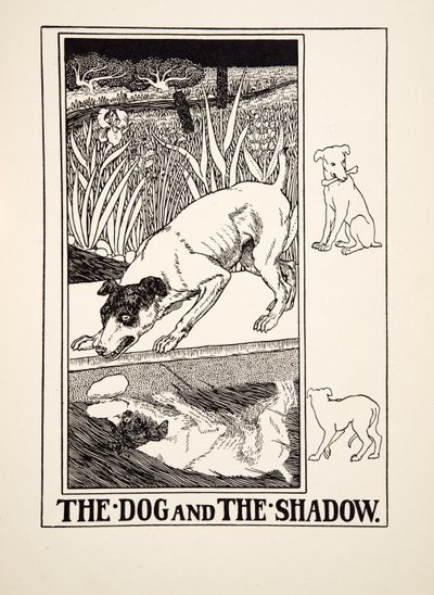Hunden och skuggan, från Aesops hundra fabler, pub.1903 av Percy J. Billingshurst
