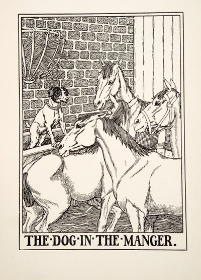Hunden i krubban, från A Hundred Fables of Aesop, pub.1903 av Percy J. Billingshurst