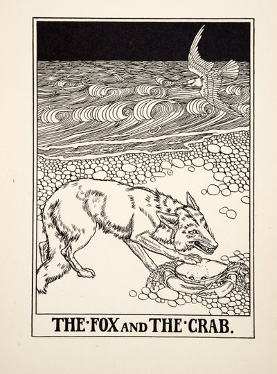 Räven och krabban, från Aesops hundra fabler, pub.1903 (gravyr) av Percy J. Billingshurst