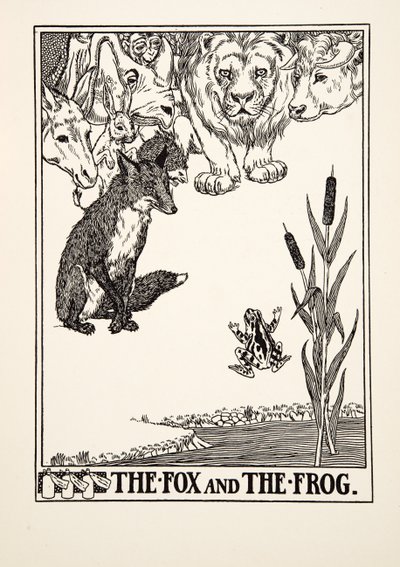 The Fox and the Frog, från A Hundred Fables of Aesop, pub.1903 (gravyr) av Percy J. Billingshurst