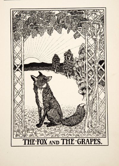 The Fox and the Grapes, från A Hundred Fables of Aesop, pub.1903 av Percy J. Billingshurst