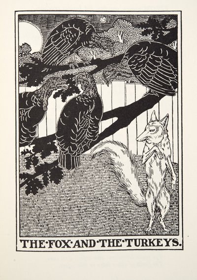 The Fox and the Turkeys, från Fontaine Fables, pub. 1905 av Percy J. Billingshurst