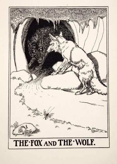 Räven och vargen, från Aesops hundra fabler, pub.1903 (gravyr) av Percy J. Billingshurst