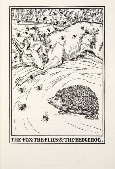 The Fox, the Flies and the Hedgehog, från Fontaine Fables, pub. 1905 av Percy J. Billingshurst