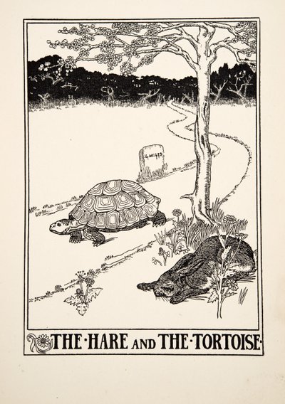 Haren och sköldpaddan, från Aesops hundra fabler, pub.1903 av Percy J. Billingshurst