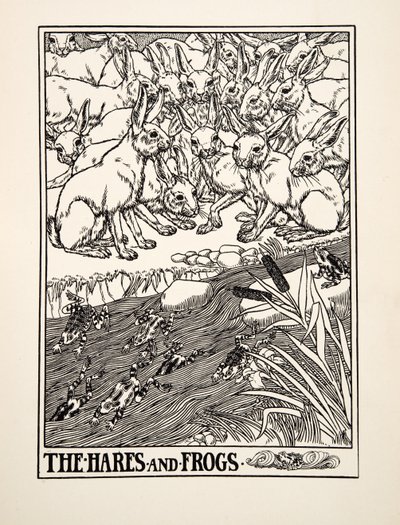 Hararna och grodorna, från Aesops hundra fabler, pub.1903 av Percy J. Billingshurst