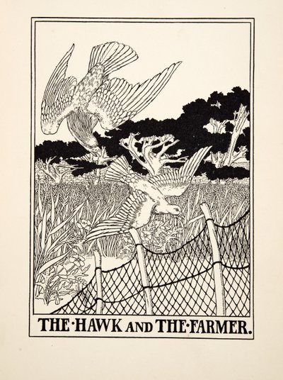 The Hawk and the Farmer, från A Hundred Fables of Aesop, pub.1903 (gravyr) av Percy J. Billingshurst