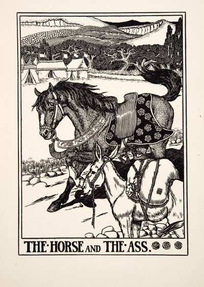 Hästen och åsnan, från Aesops hundra fabler, pub.1903 av Percy J. Billingshurst