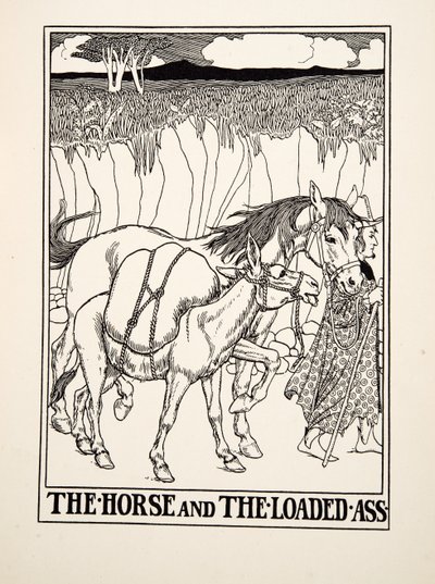 The Horse and the Loaded Ass, från A Hundred Fables of Aesop, pub.1903 (gravyr) av Percy J. Billingshurst