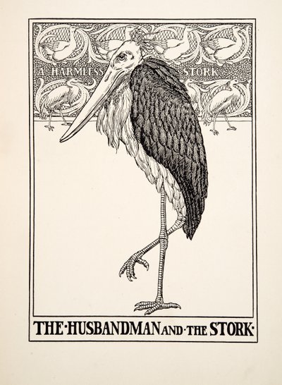 Husbonden och storken, från Aesops hundra fabler, pub.1903 av Percy J. Billingshurst