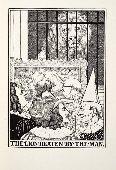 Lejonet slagen av mannen, från Fontaine Fables, pub. 1905 av Percy J. Billingshurst