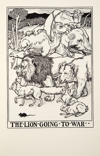 The Lion Going to War, från Fontaine Fables, pub. 1905 av Percy J. Billingshurst