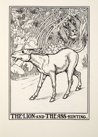 Lejonet och rövjakten, från Fontaine Fables, pub. 1905 av Percy J. Billingshurst