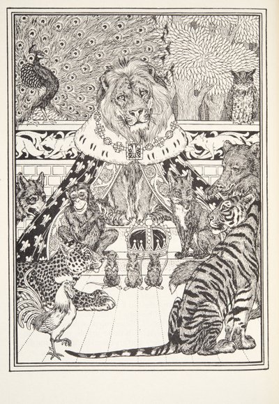The Lion and his Associates, Frontispice, från Fontaine Fables, pub. 1905 av Percy J. Billingshurst