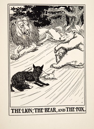 The Lion, the Bear and the Fox, från A Hundred Fables of Aesop, pub.1903 av Percy J. Billingshurst