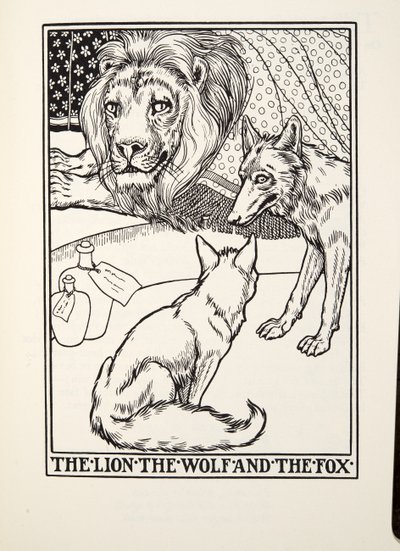 Lejonet, vargen och räven, från Fontaine Fables, pub. 1905 av Percy J. Billingshurst